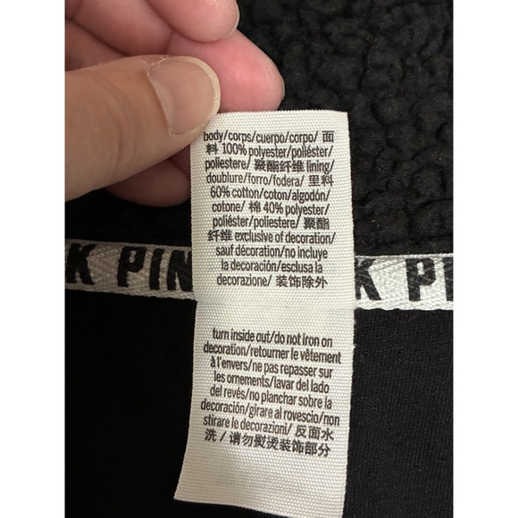 PINK Victoria's Secret Black and Pink Full Zip Sherpa/Fleece Jacket Size Large - Picture 6 of 13